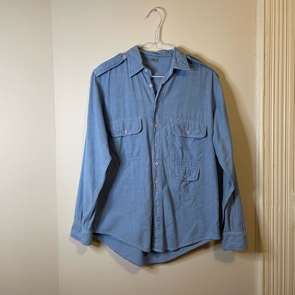 Vintage Light Blue Denim Button Up Pocketed Shirt